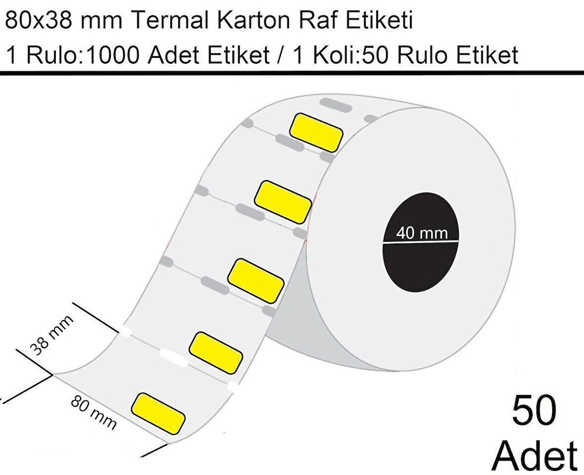 80x38 mm Karton Termal Raf Reyon Etiketi Sarı Fiyat Çerçeveli 1 Rulo:1000 Adet Etiket 1 Koli:50 Rulo Etiket