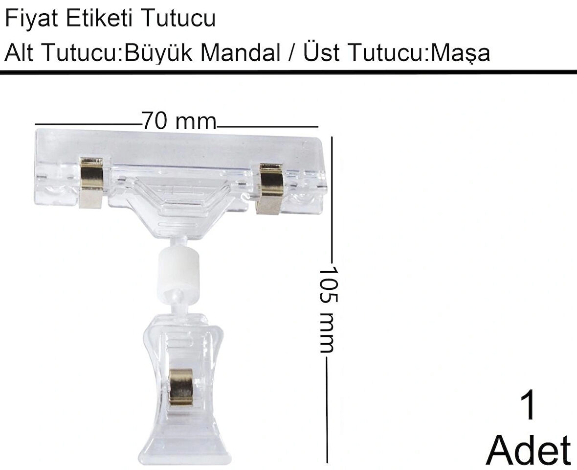 Etiket Tutucu / Maşalı / Büyük Mandal / Şeffaf / 70x105 mm / 1 Adet