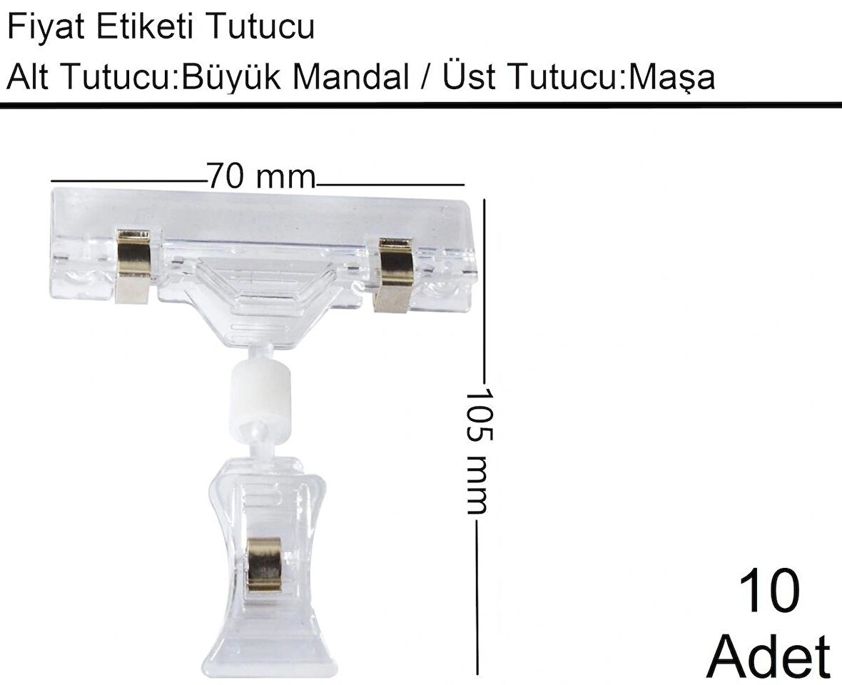 Etiket Tutucu / Maşalı / Büyük Mandal / Şeffaf / 70x105 mm / 10 Adet
