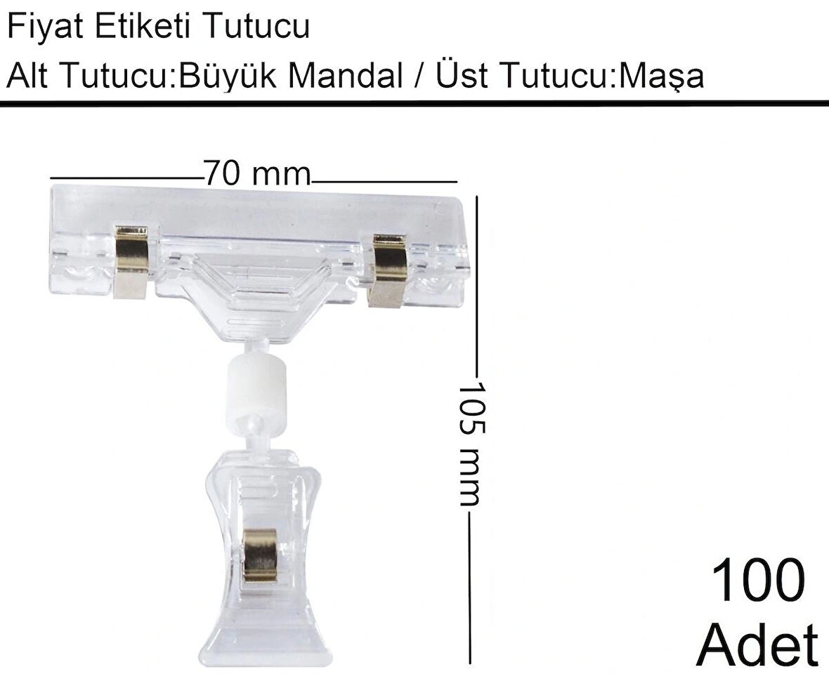Etiket Tutucu / Maşalı / Büyük Mandal / Şeffaf / 70x105 mm / 100 Adet