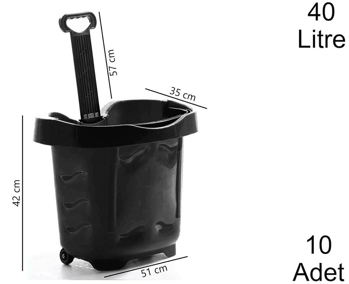 Tekerlekli Plastik Market Alışveriş El Sepeti 40 Litre Siyah 10 Adet