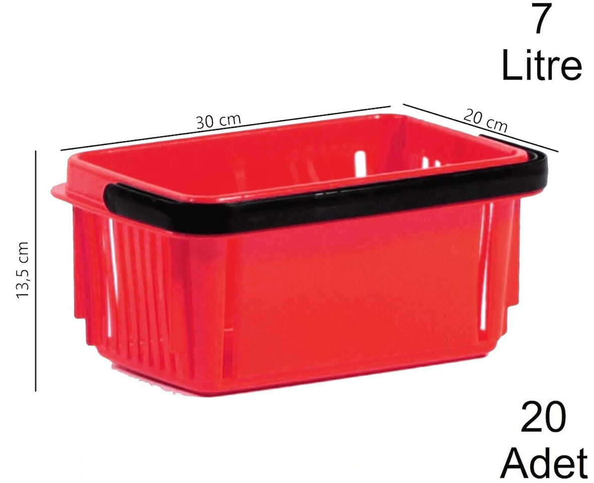 Plastik Kozmetik Alışveriş El Sepeti 7 Litre Kırmızı 20 Adet