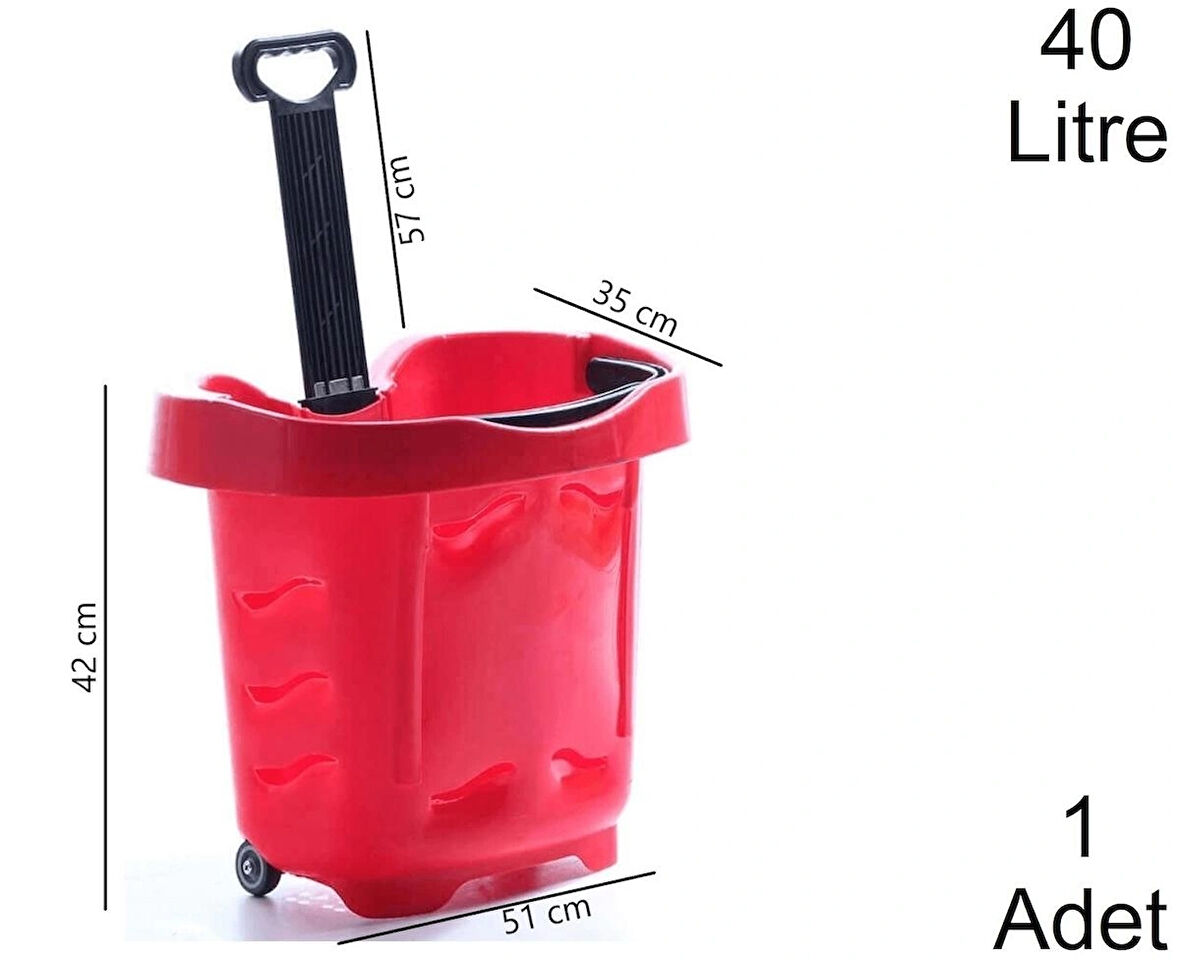 Tekerlekli Plastik Market Alışveriş El Sepeti 40 Litre Kırmızı 1 Adet