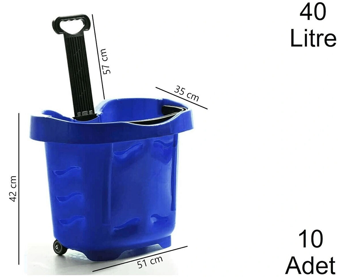 Tekerlekli Plastik Market Alışveriş El Sepeti 40 Litre Mavi 10 Adet