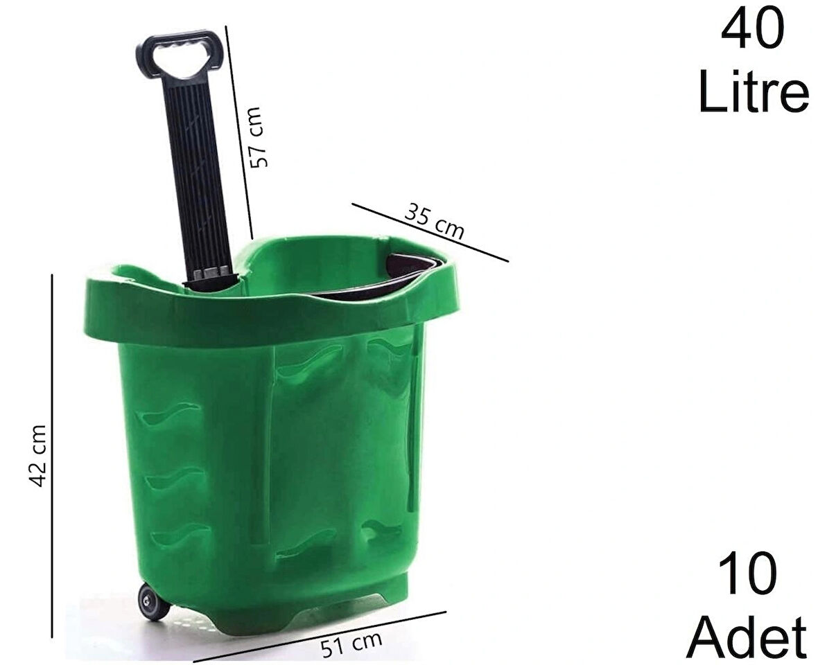 Tekerlekli Plastik Market Alışveriş El Sepeti 40 Litre Yeşil 10 Adet
