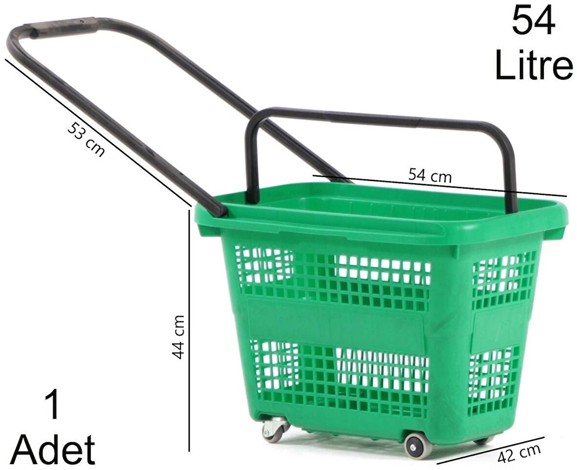 Tekerlekli Plastik Market Alışveriş El Sepeti 54 Litre Yeşil 1 Adet