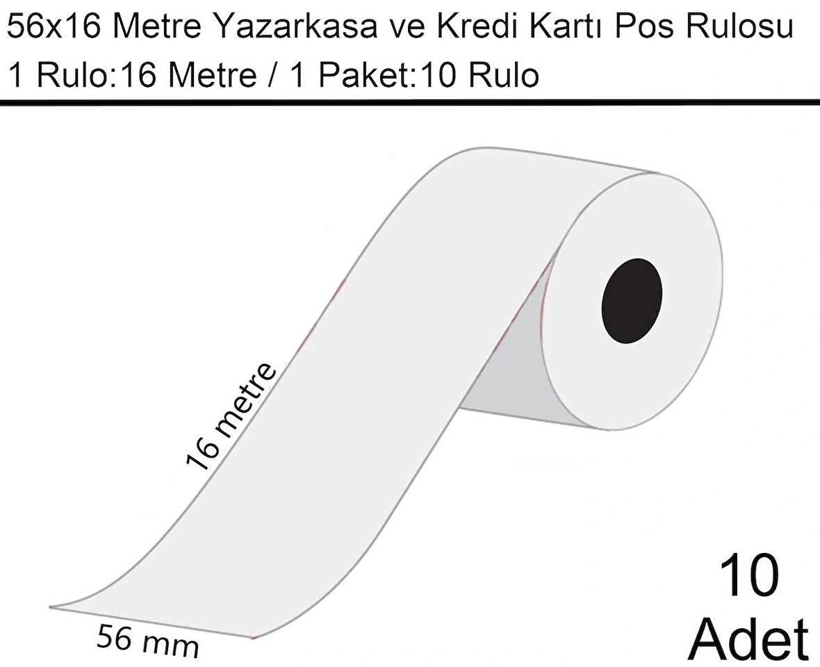 56x16 Metre Termal Kredi Kartı ve Yazarkasa Pos Rulosu 10 Adet