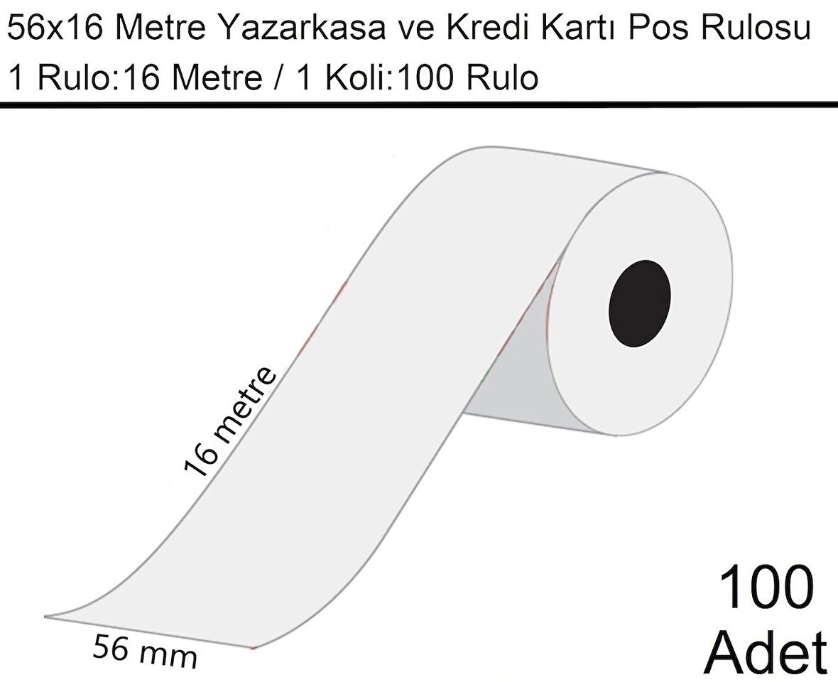 56x16 Metre Termal Kredi Kartı ve Yazarkasa Pos Rulosu 100 Adet