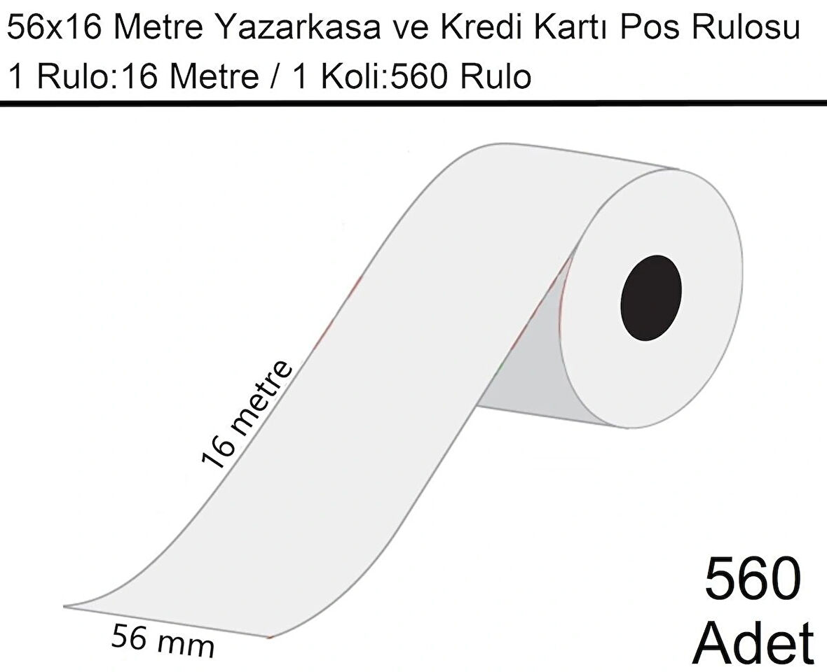 56x16 Metre Termal Kredi Kartı ve Yazarkasa Pos Rulosu 560 Adet