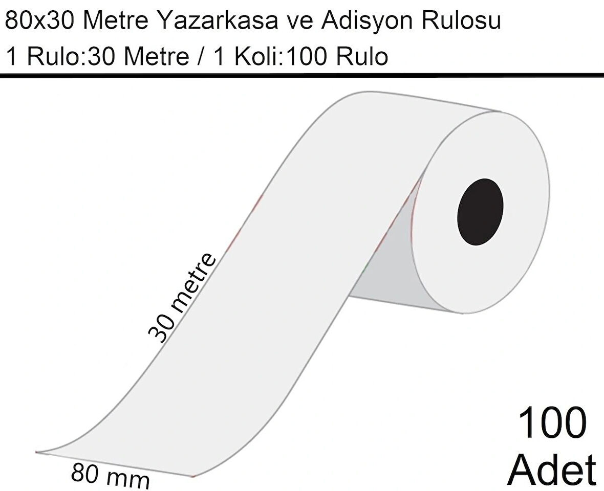 80x30 Metre Termal Yazarkasa ve Adisyon Rulosu 100 Adet