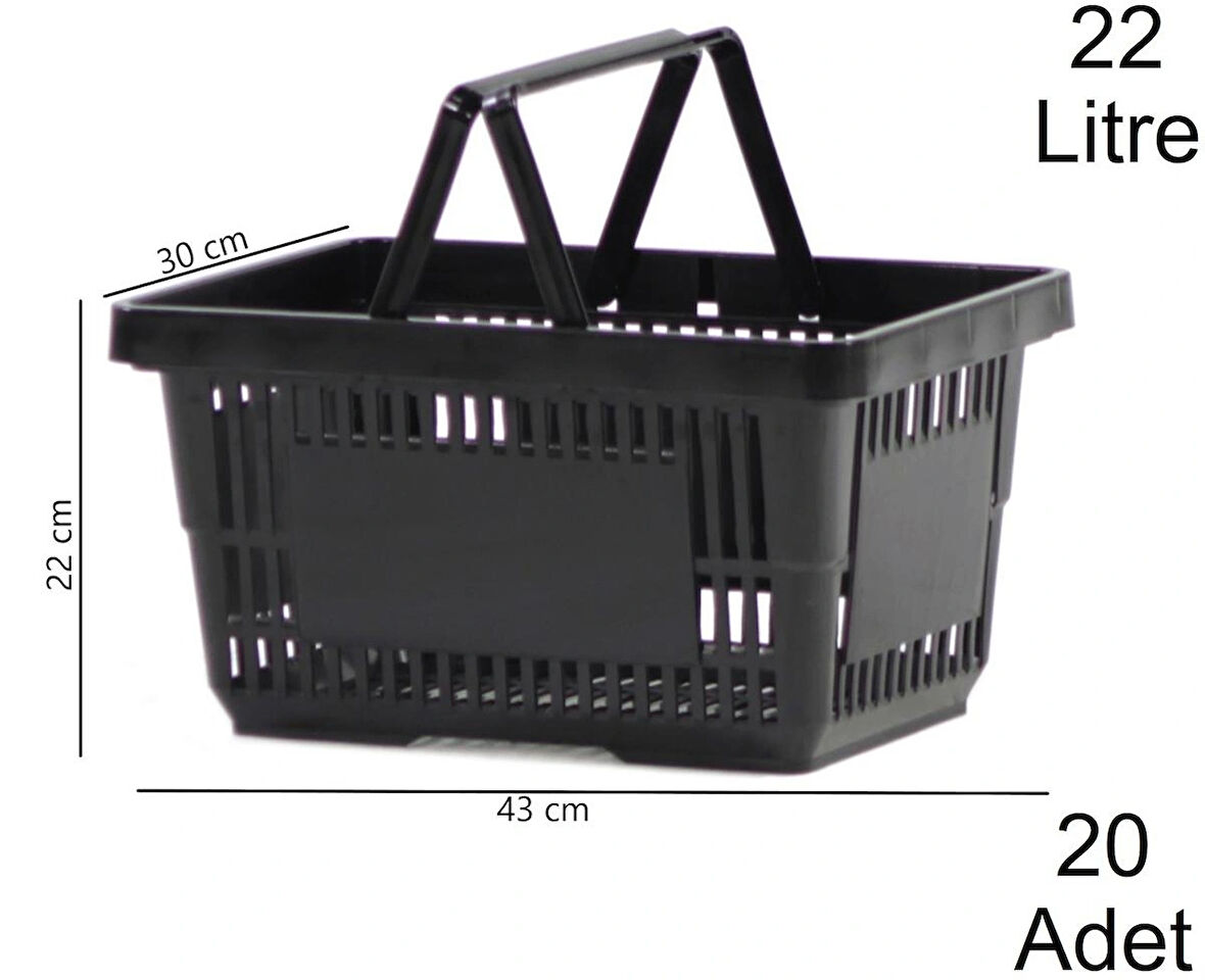 Plastik Market Alışveriş El Sepeti 22 Litre Siyah 20 Adet