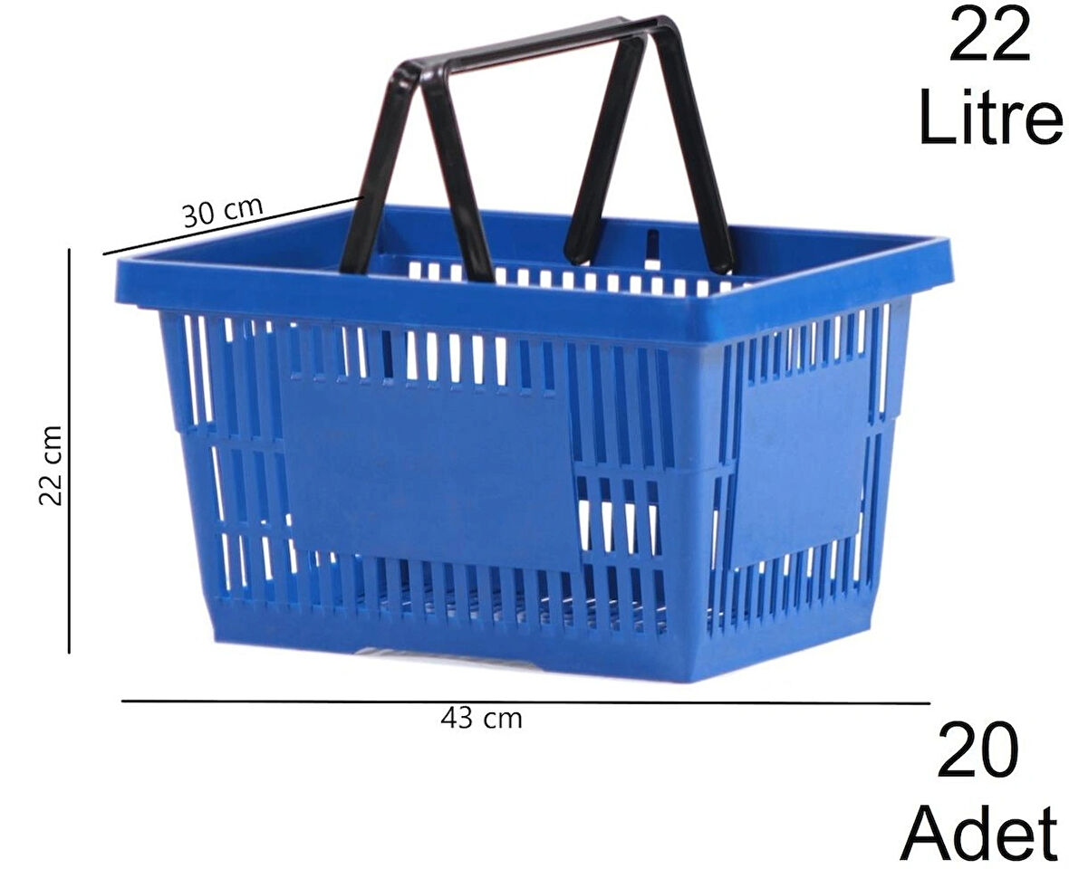 Plastik Market Alışveriş El Sepeti 22 Litre Mavi 20 Adet