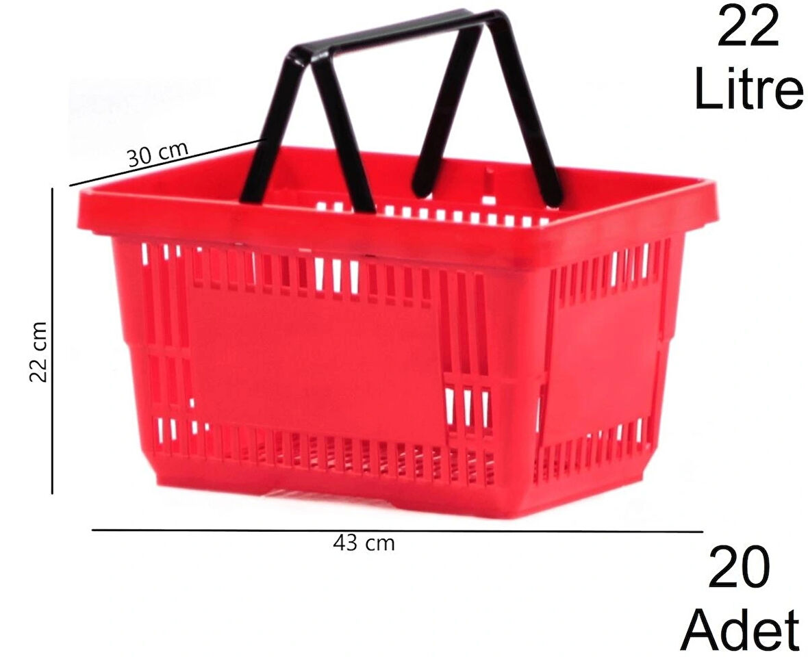 Plastik Market Alışveriş El Sepeti 22 Litre Kırmızı 20 Adet