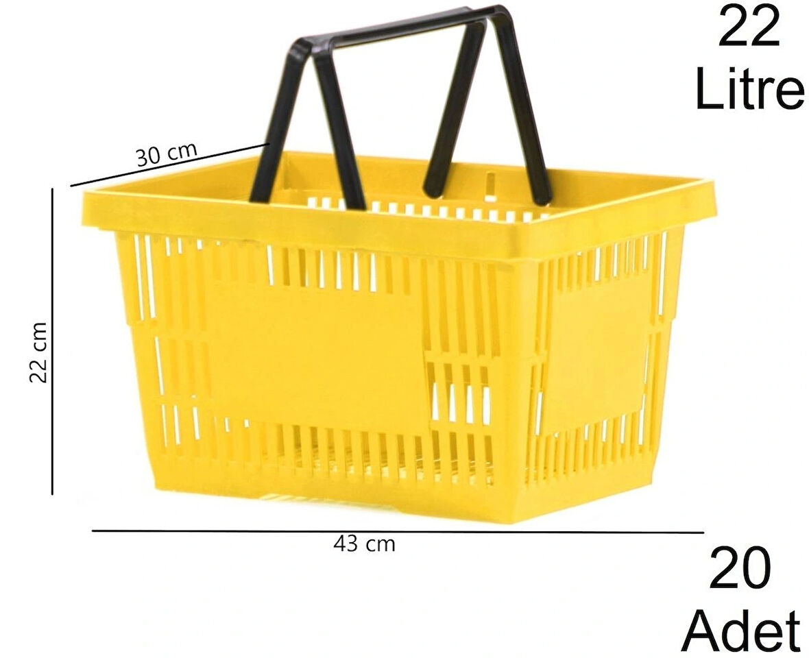 Plastik Market Alışveriş El Sepeti 22 Litre Sarı 20 Adet