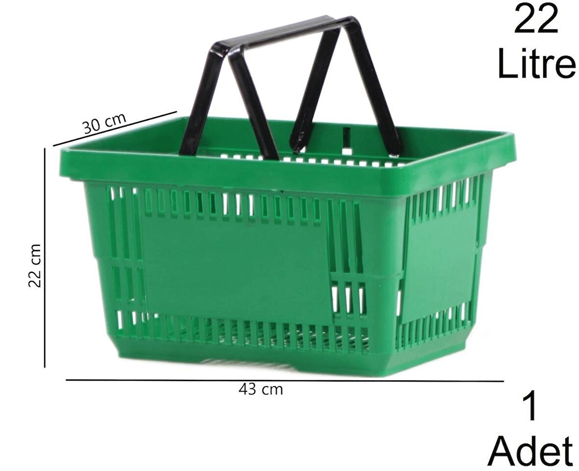 Plastik Market Alışveriş El Sepeti 22 Litre Yeşil 1 Adet