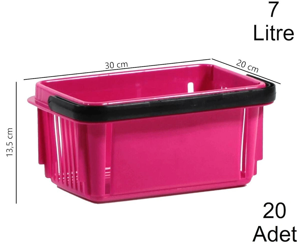 Plastik Kozmetik Alışveriş El Sepeti 7 Litre Fuşya 20 Adet