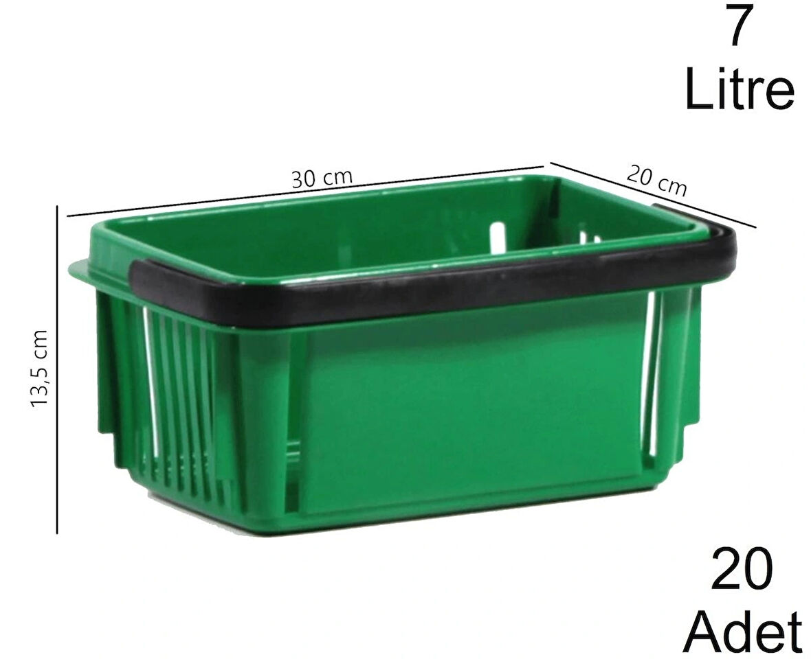 Plastik Kozmetik Alışveriş El Sepeti 7 Litre Yeşil 20 Adet