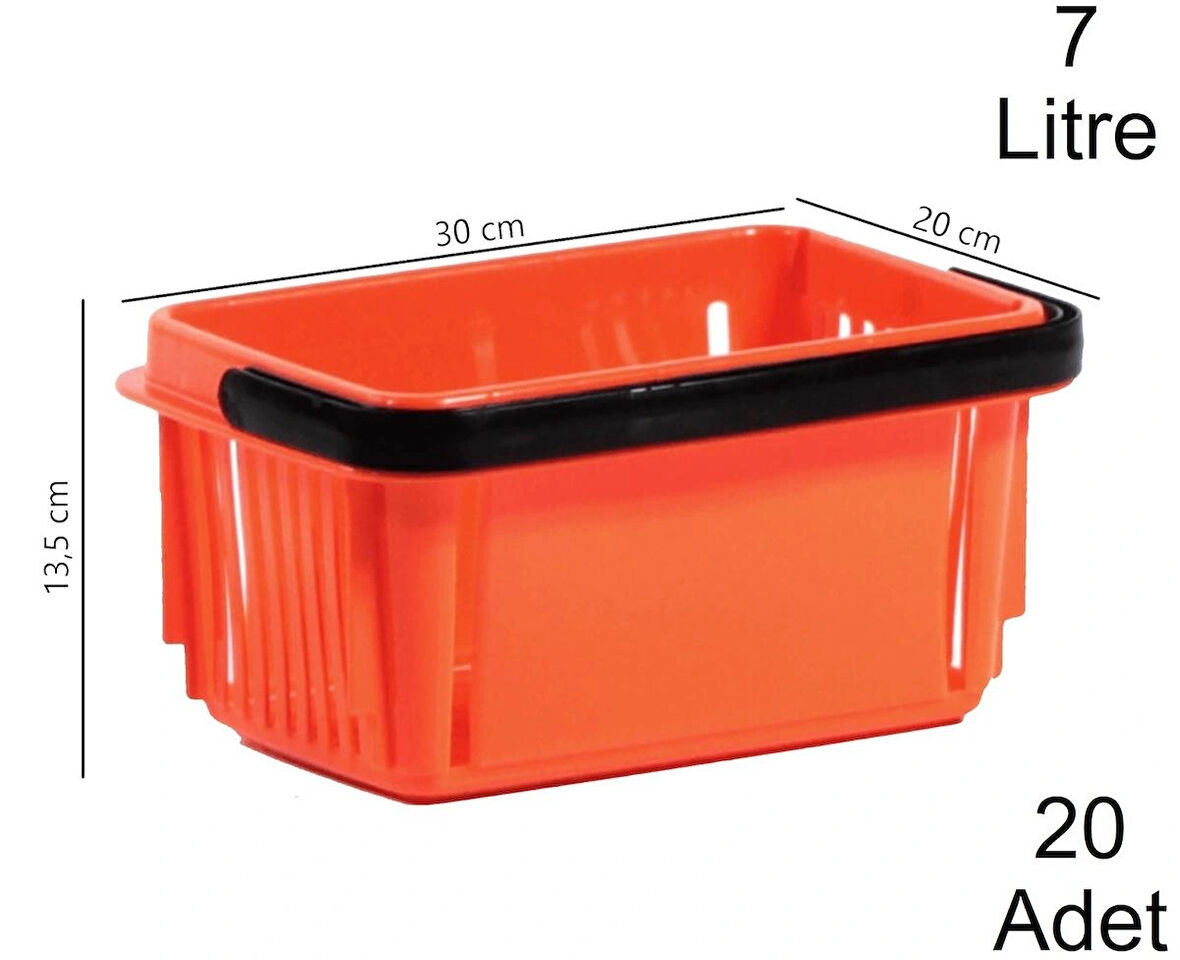Plastik Kozmetik Alışveriş El Sepeti 7 Litre Turuncu 20 Adet