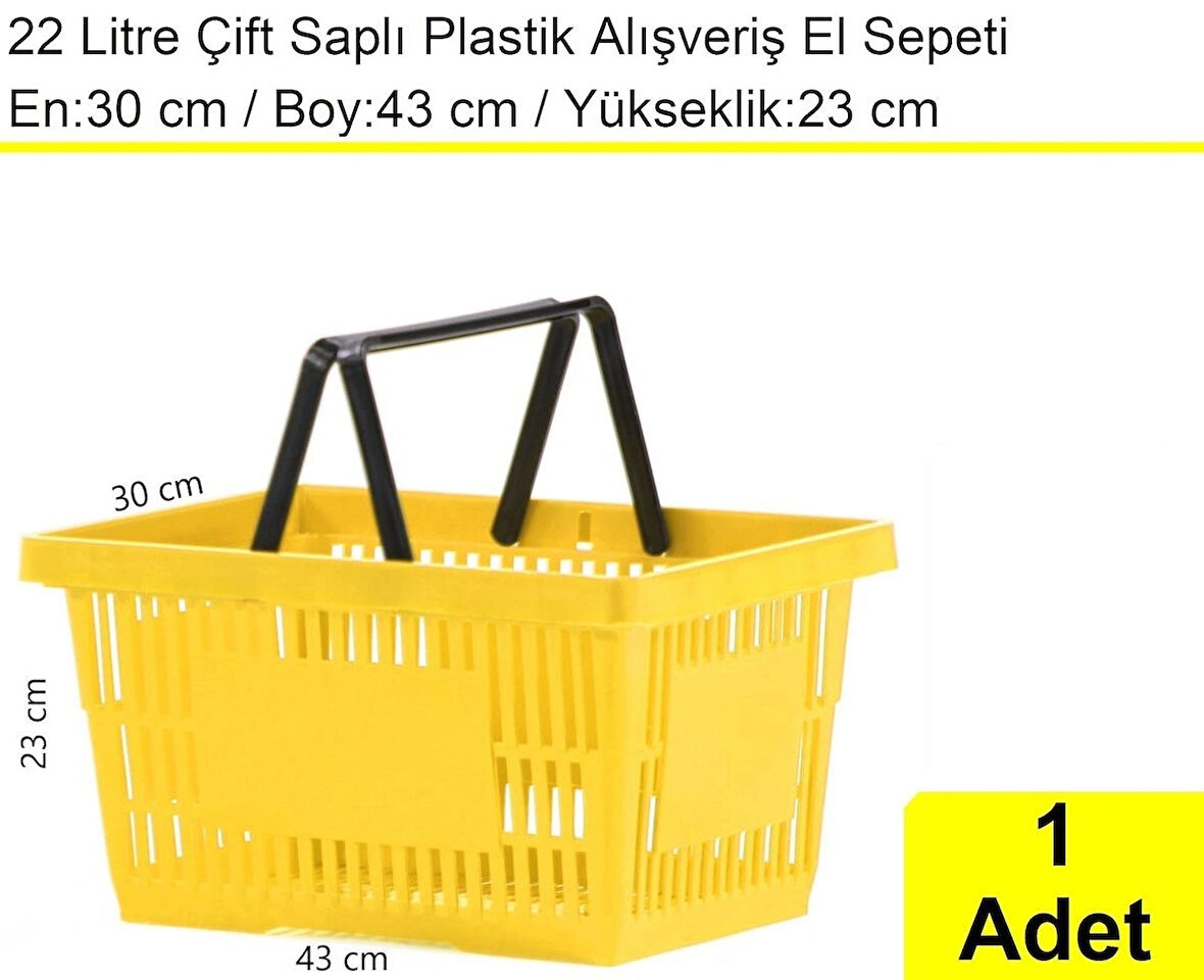 Plastik Market Alışveriş El Sepeti 22 Litre Sarı 1 Adet