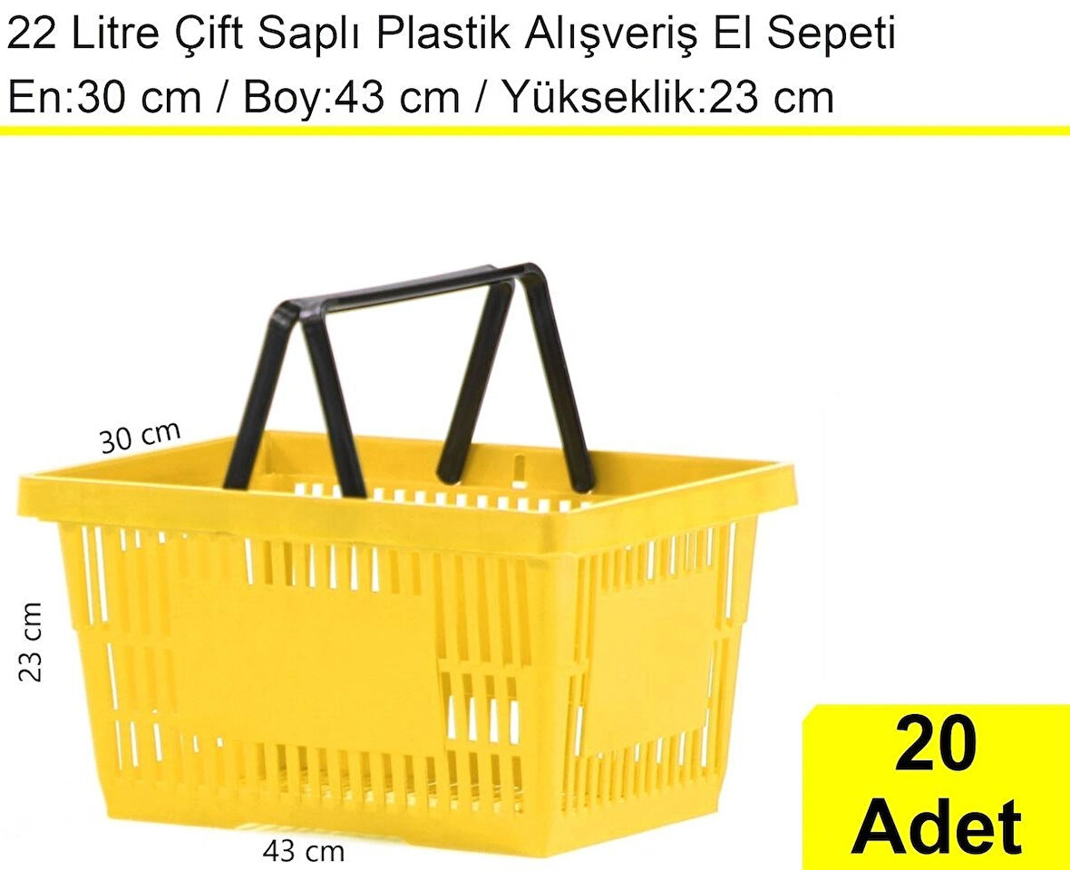 Plastik Market Alışveriş El Sepeti 22 Litre Sarı 20 Adet