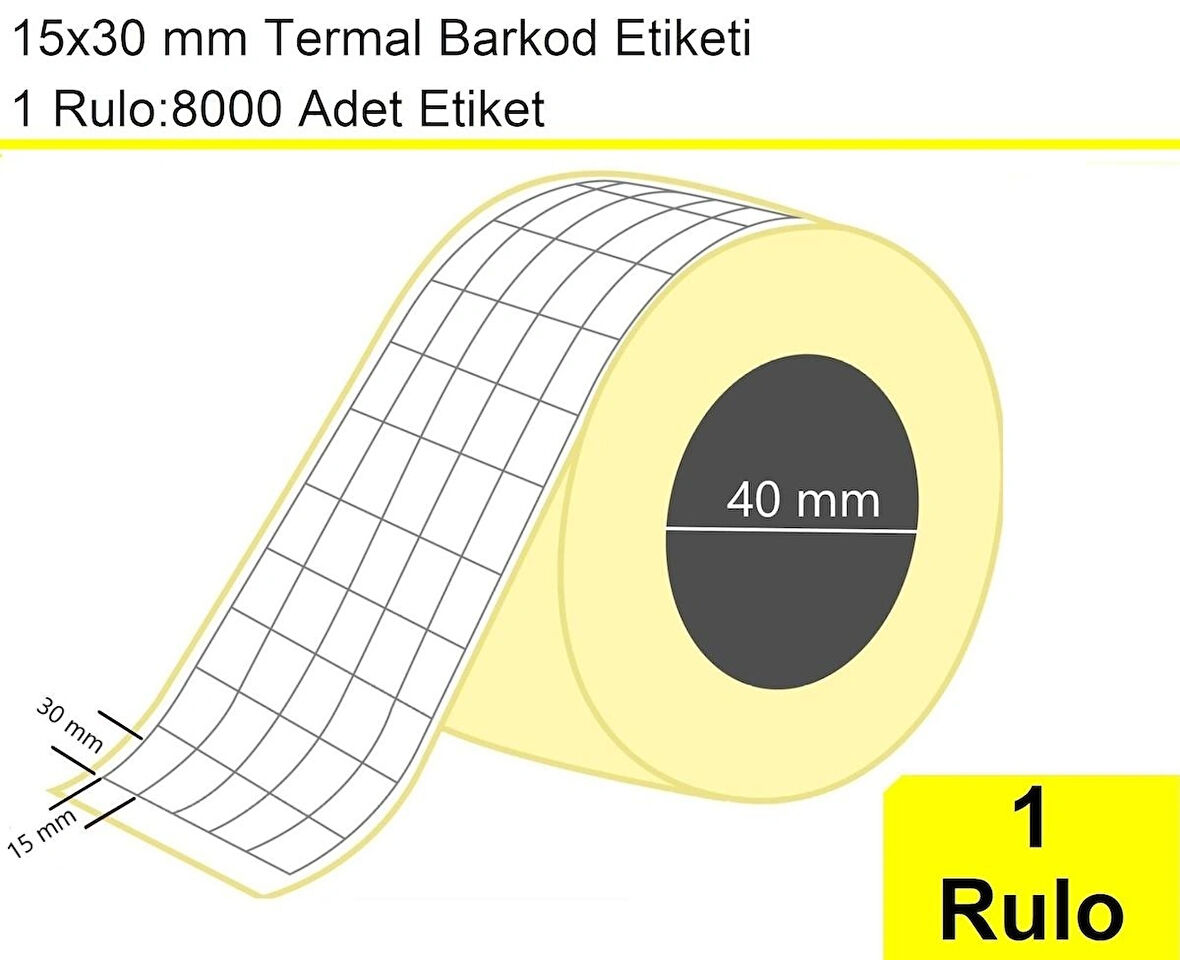 15x30 mm Termal 5'li Ürün Barkod Etiketi 1 Rulo: 8000 Adet Etiket