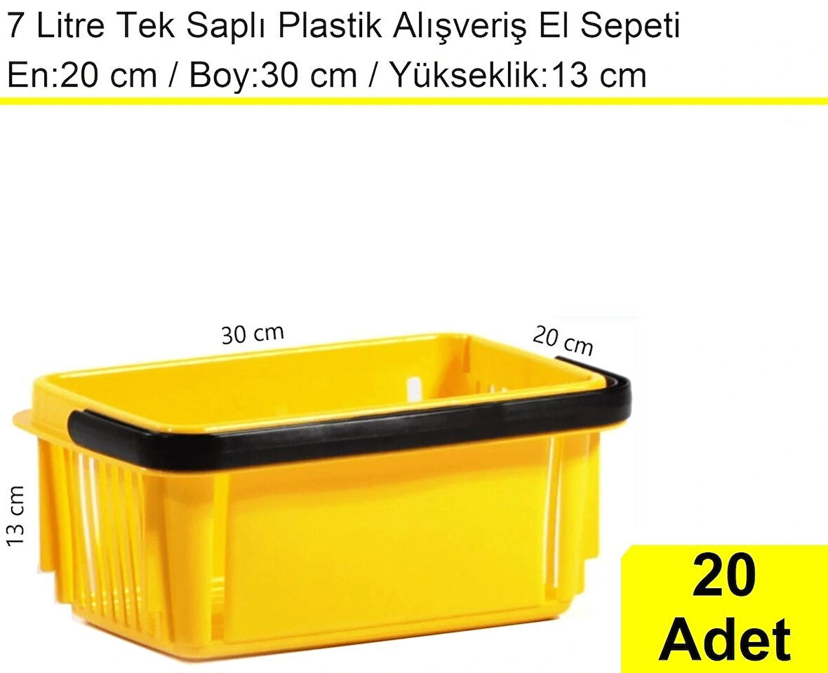 Plastik Kozmetik Alışveriş El Sepeti 7 Litre Sarı 20 Adet