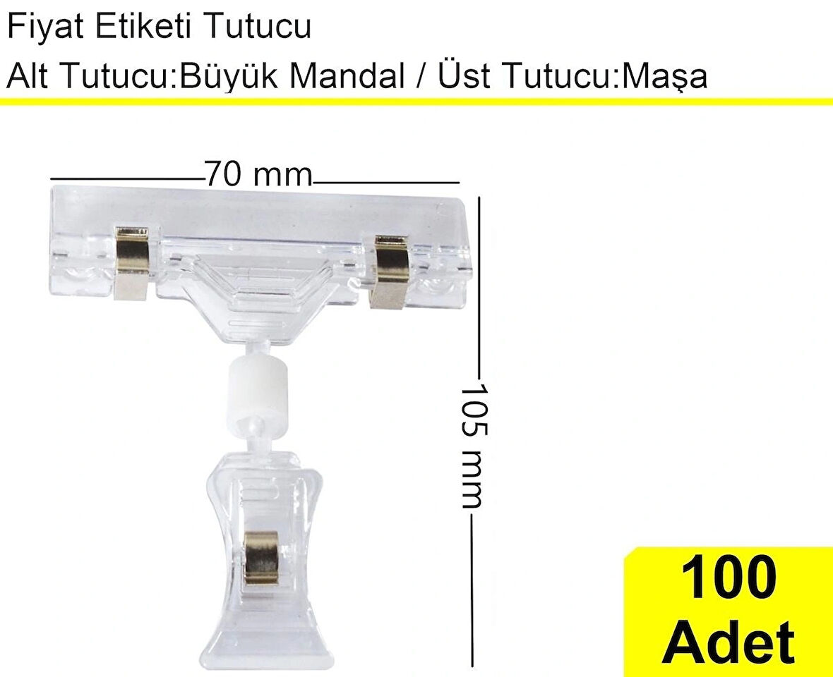 Etiket Tutucu / Maşalı / Büyük Mandal / Şeffaf / 70x105 mm / 100 Adet