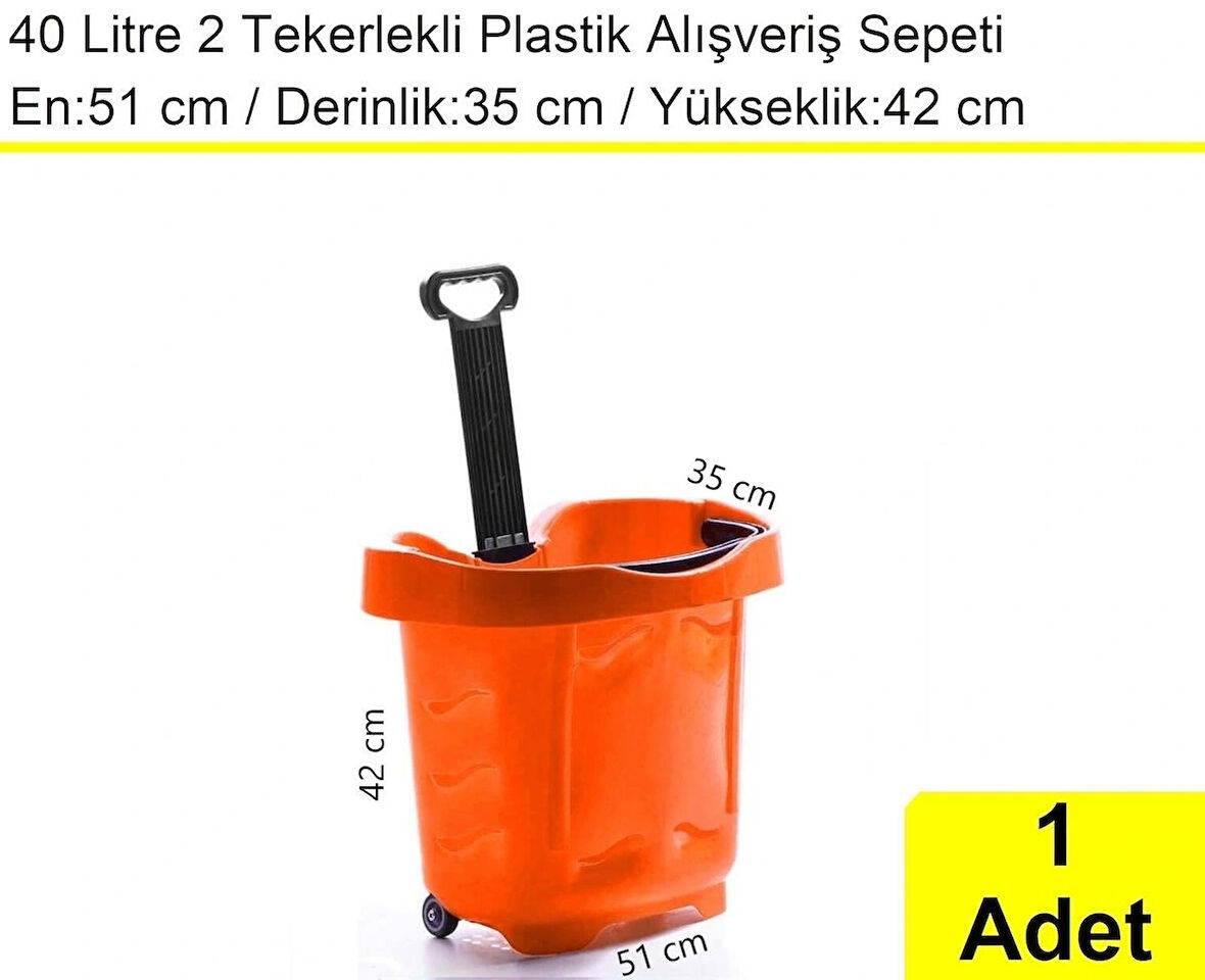 Tekerlekli Plastik Market Alışveriş El Sepeti 40 Litre Turuncu 1 Adet
