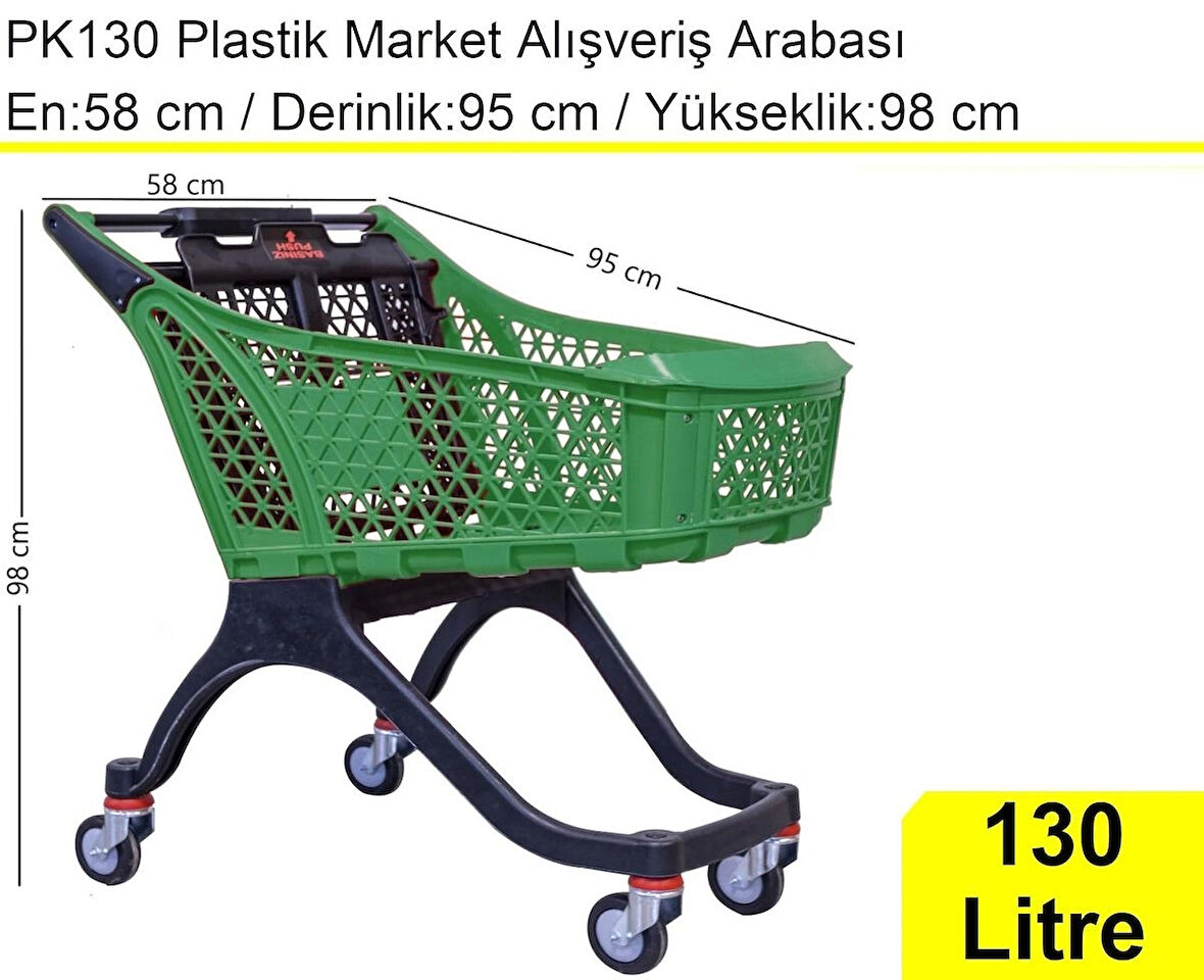 PK130 Plastik Market Alışveriş Arabası 130 Litre Yeşil