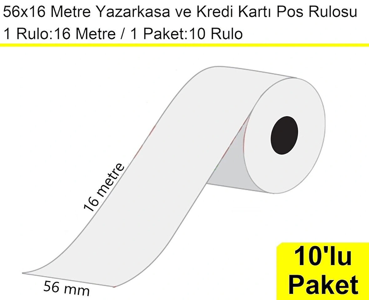 56x16 Metre Termal Kredi Kartı ve Yazarkasa Pos Rulosu 10 Adet