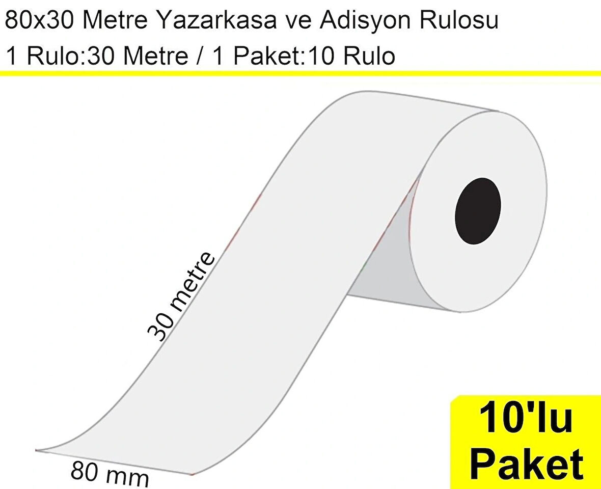 80x30 Metre Termal Yazarkasa ve Adisyon Rulosu 10 Adet