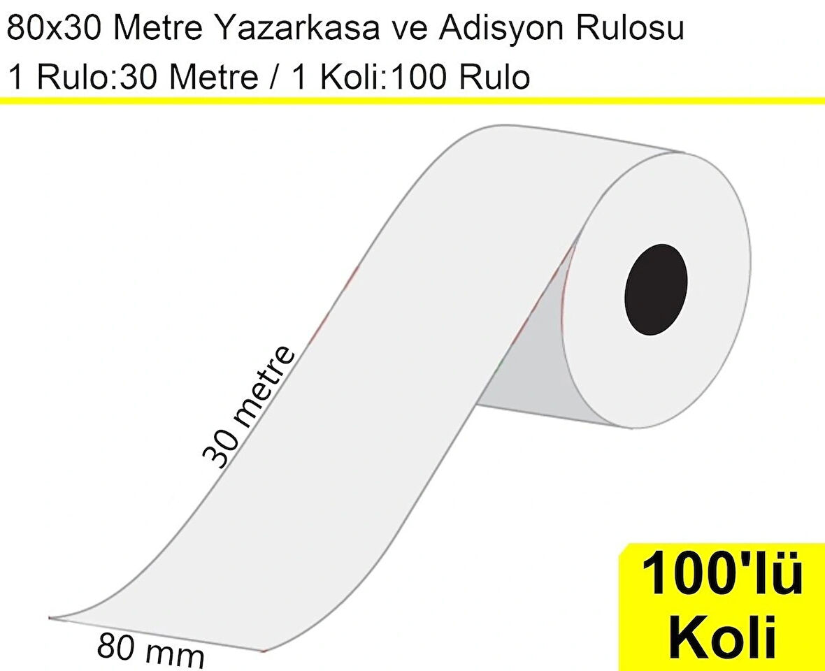 80x30 Metre Termal Yazarkasa ve Adisyon Rulosu 100 Adet