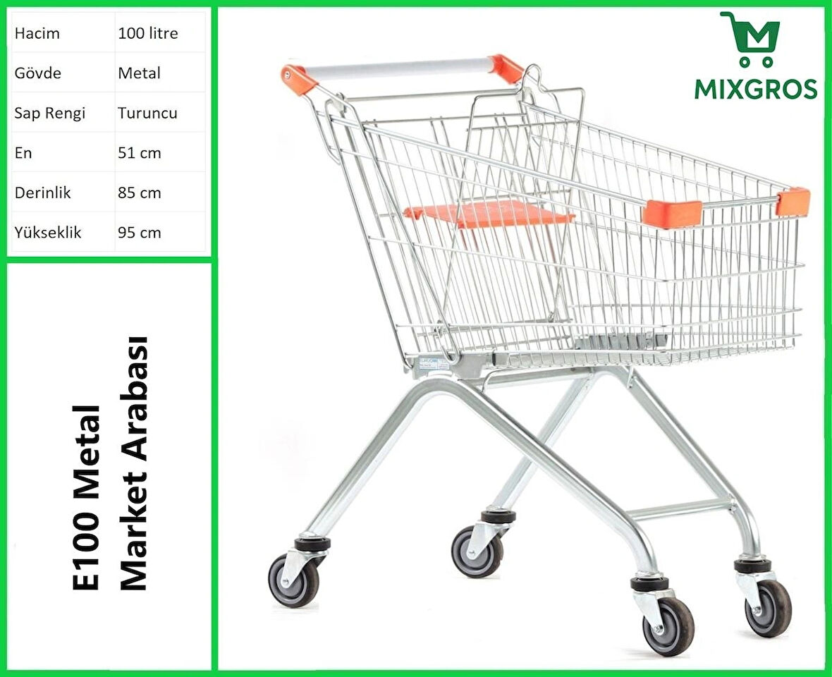 E100 Metal Market Alışveriş Arabası 100 Litre