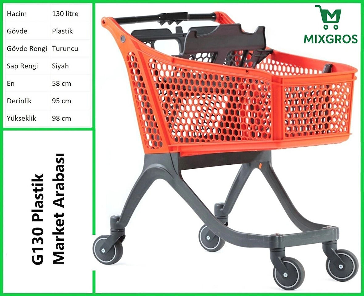 G130 Plastik Market Alışveriş Arabası 130 Litre Turuncu