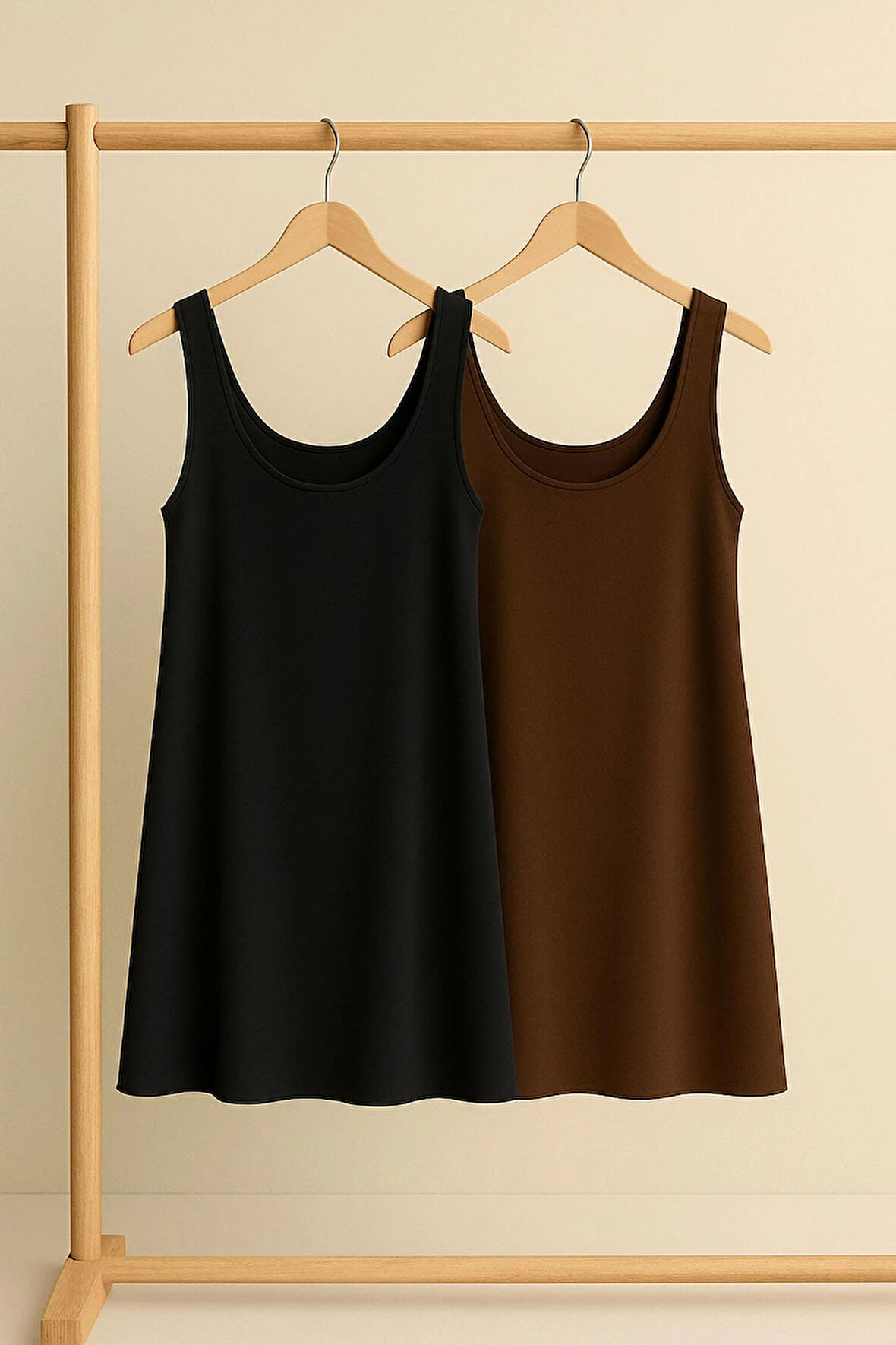 2 Adet A Kesim Pamuklu Kalın Askılı Atlet Elbise