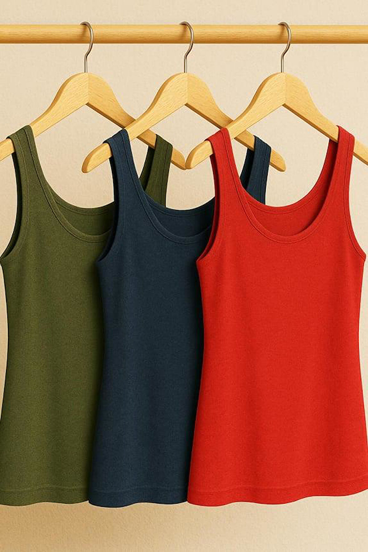 3 Adet A Kesim Rahat Kalıp Basic Kalın Askılı Atlet Tişört