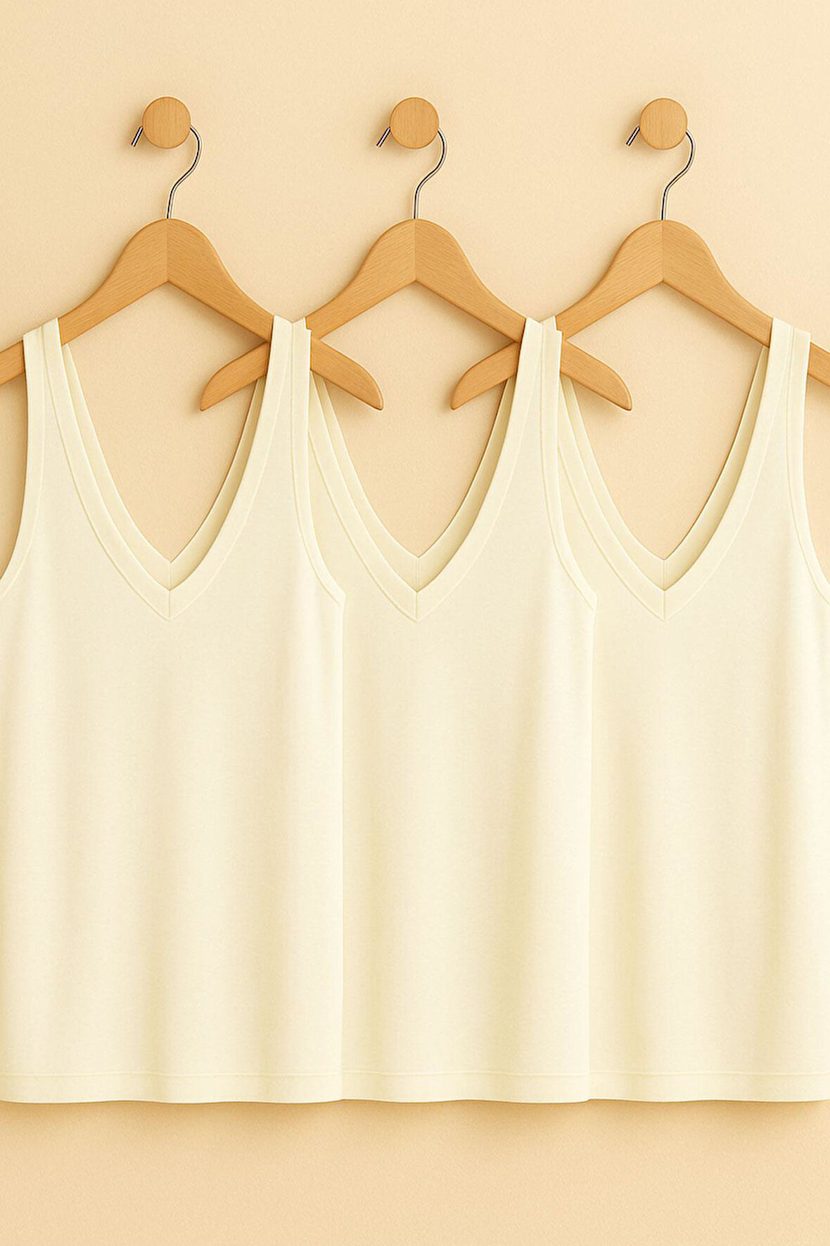 3 Adet A Kesim Ön ve Arka V Yaka Kalın Askılı Pamuklu Basic Atlet Tişört