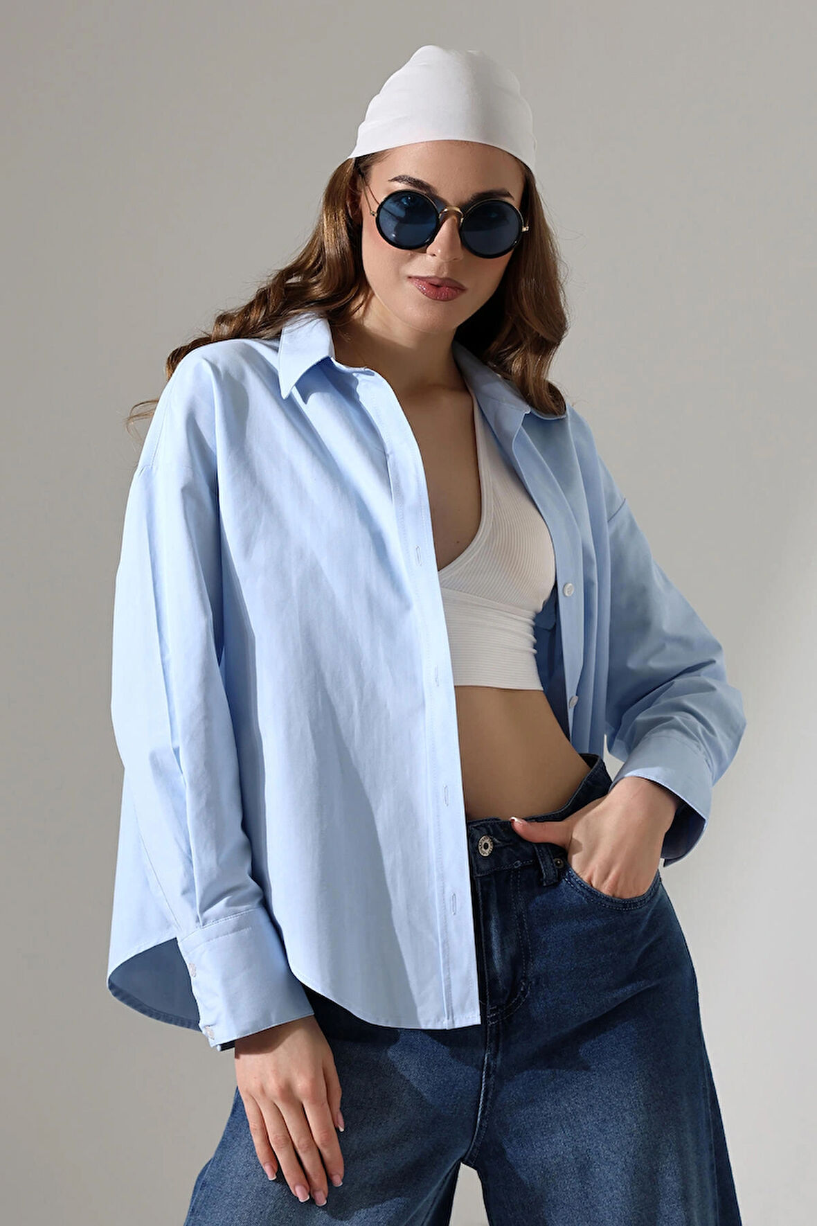 Oversize Kalıp Poplin Kumaş Basic Kadın Gömlek