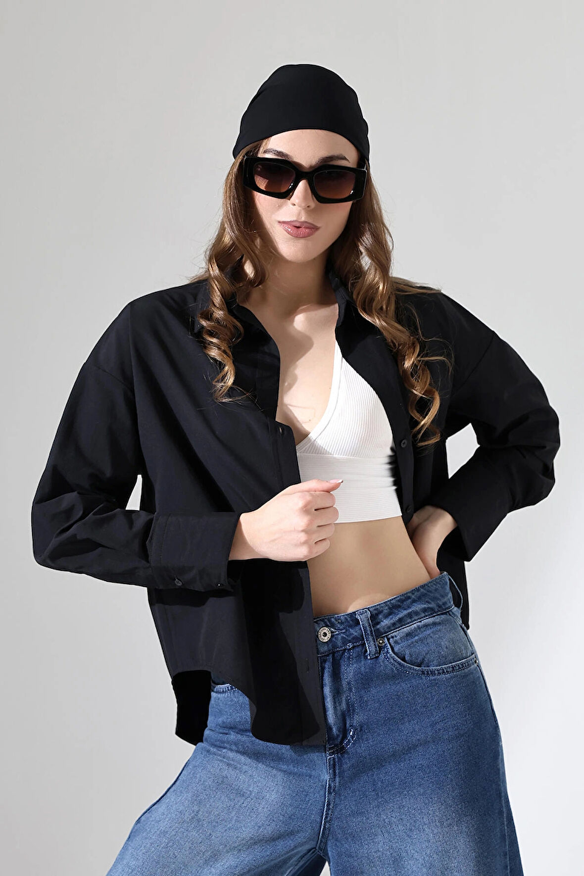 Oversize Kalıp Poplin Kumaş Basic Kadın Gömlek