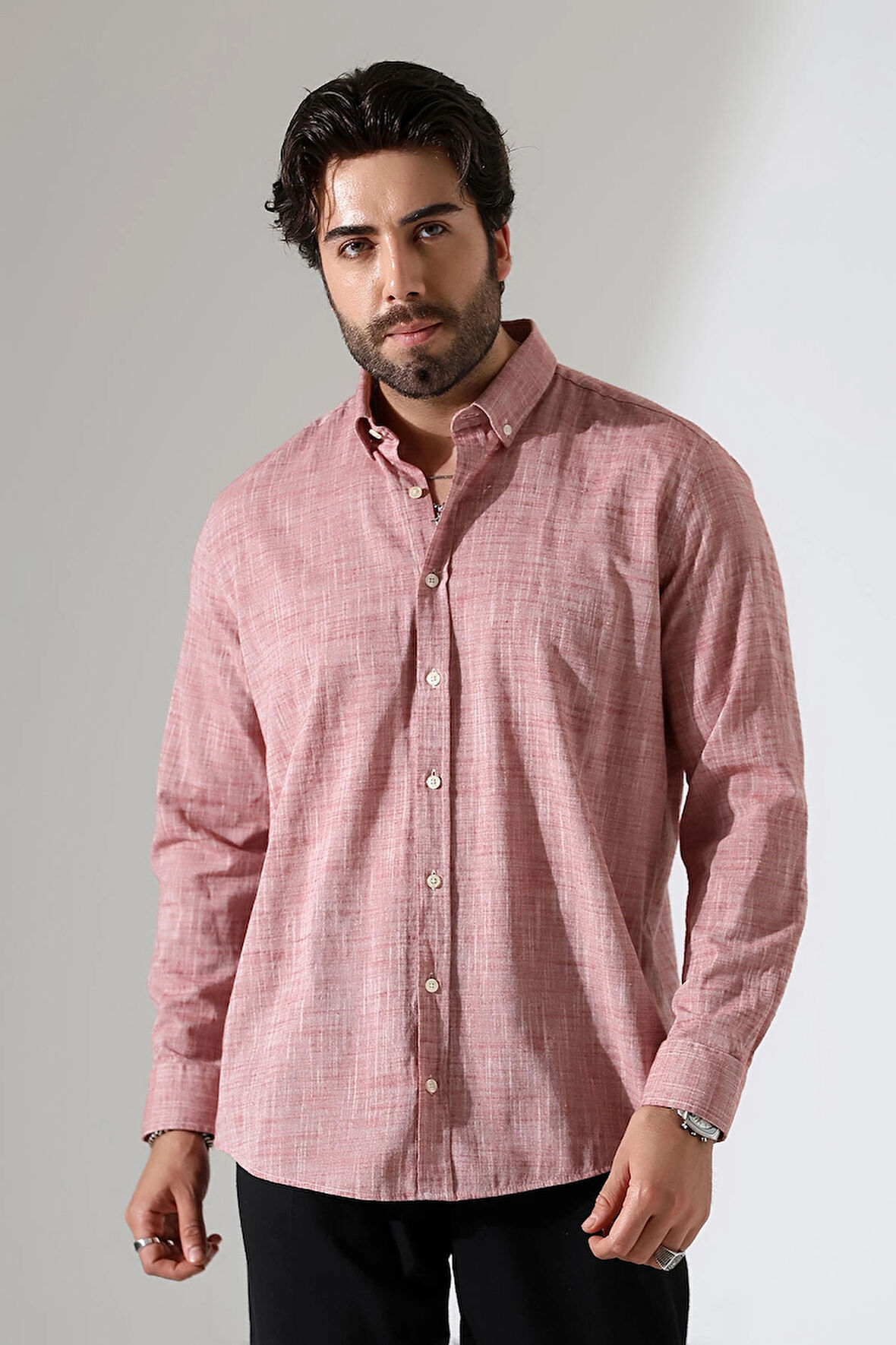 Oversize Kesim Uzun Kol Pamuk Keten Erkek Gömlek