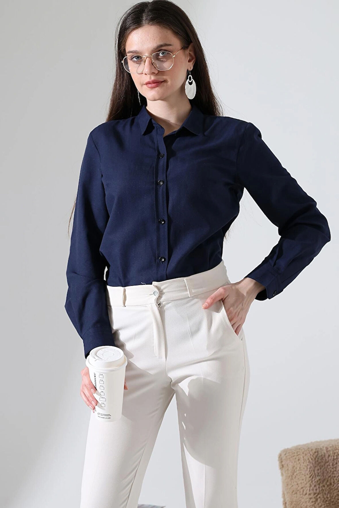 Şamre Kumaş Slim Fit Klasik Kadın Gömlek