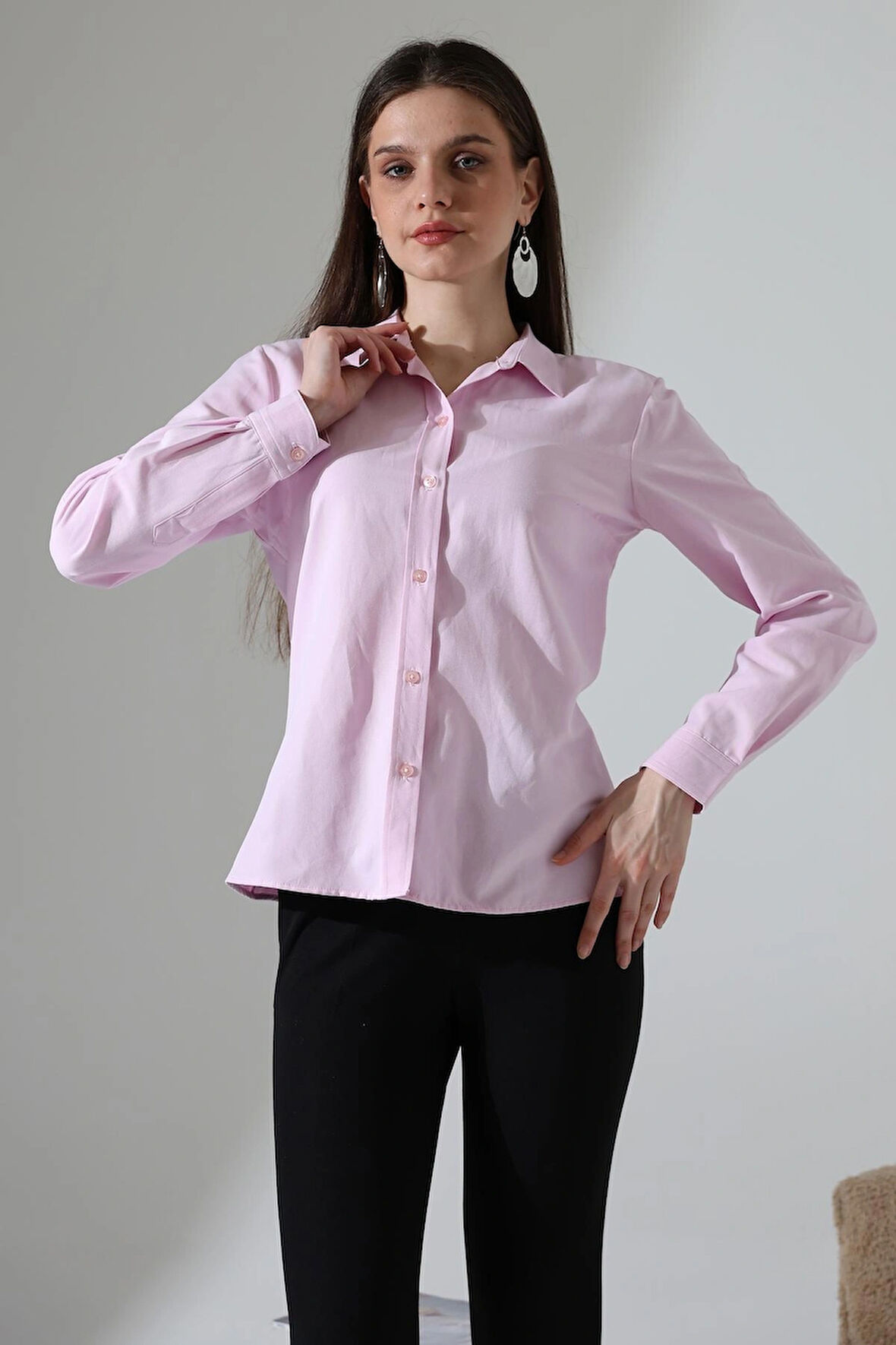 Şamre Kumaş Slim Fit Klasik Kadın Gömlek