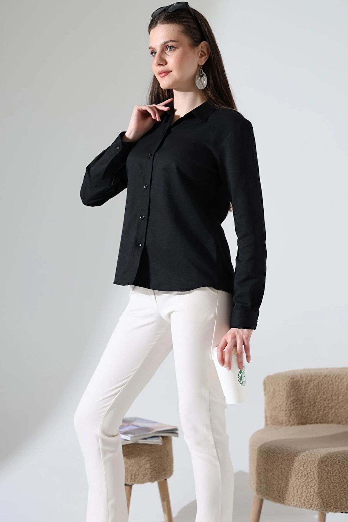 Şamre Kumaş Slim Fit Klasik Kadın Gömlek