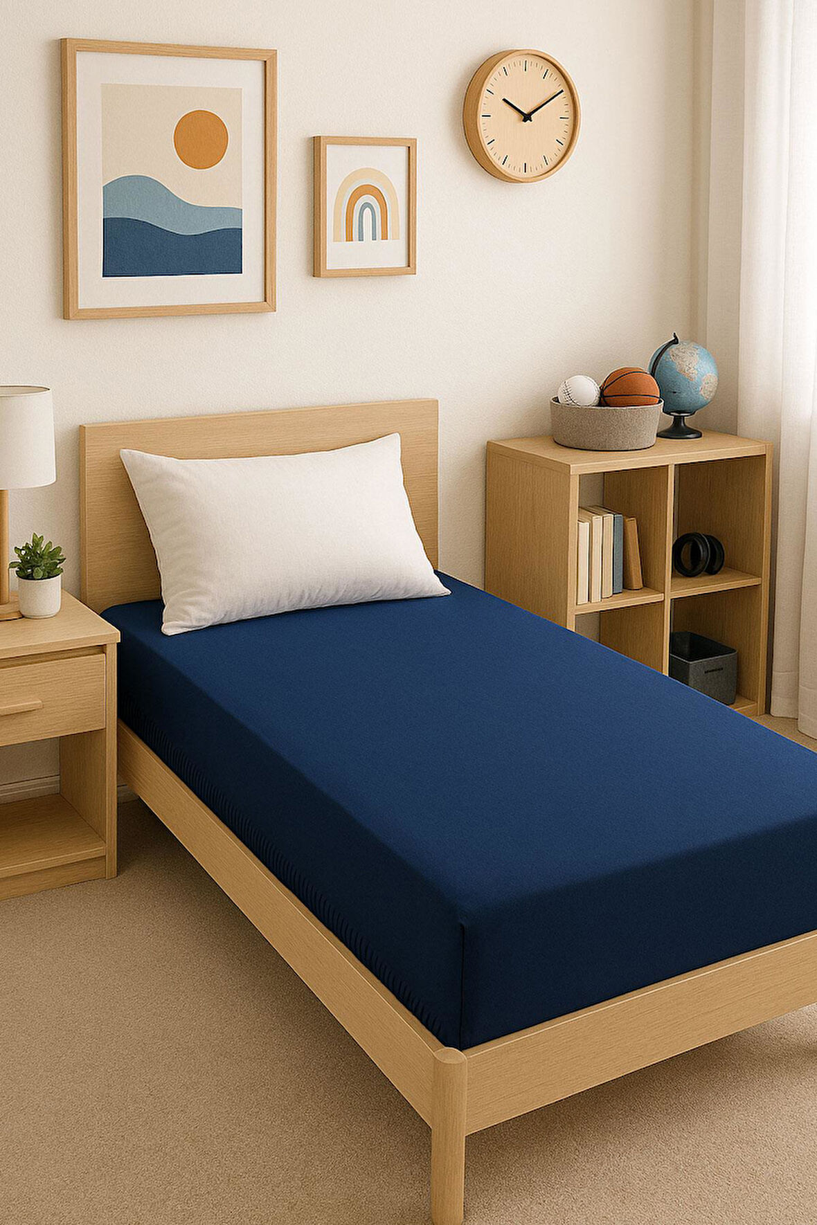 120 x 200 x 30 cm Düz Pamuklu Tek Kişilik Lastikli Fitted Penye Çarşaf