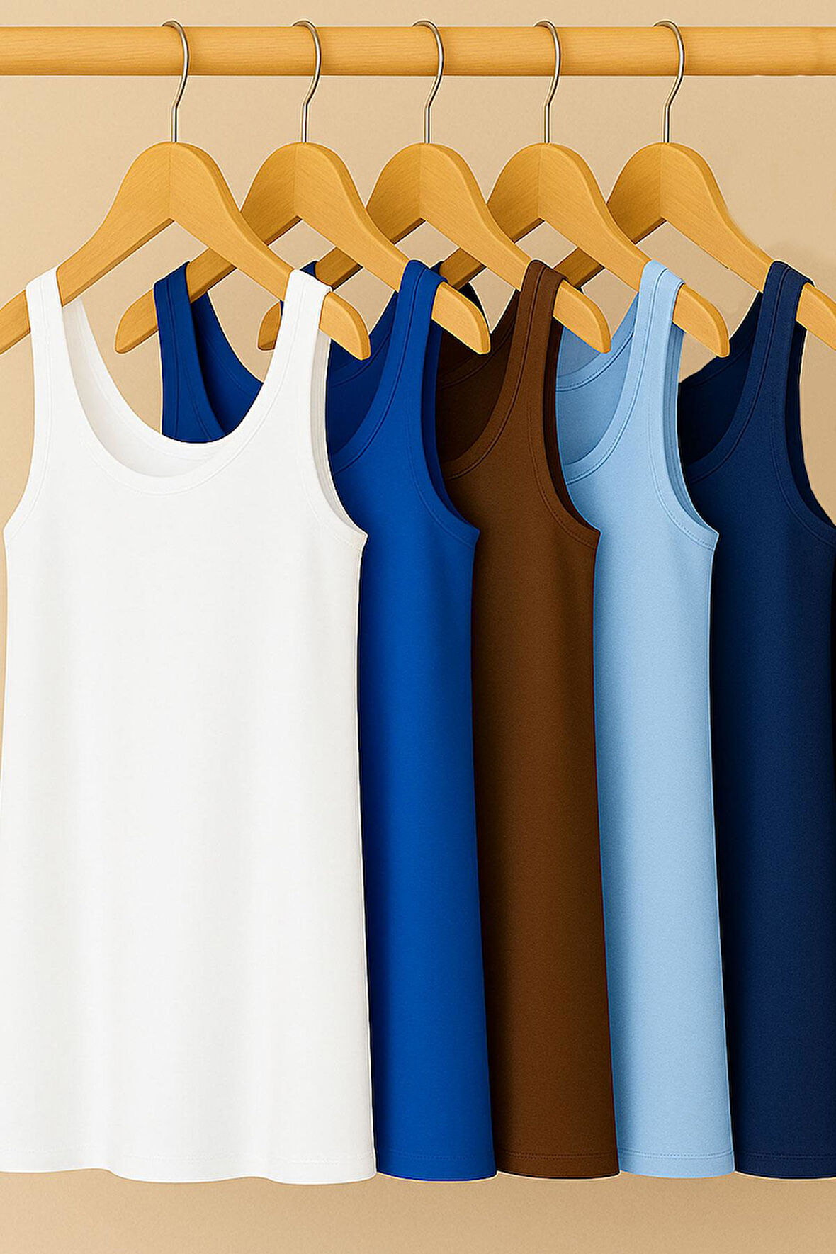 5 Adet A Kesim Pamuklu Kalın Askılı Atlet Tişört