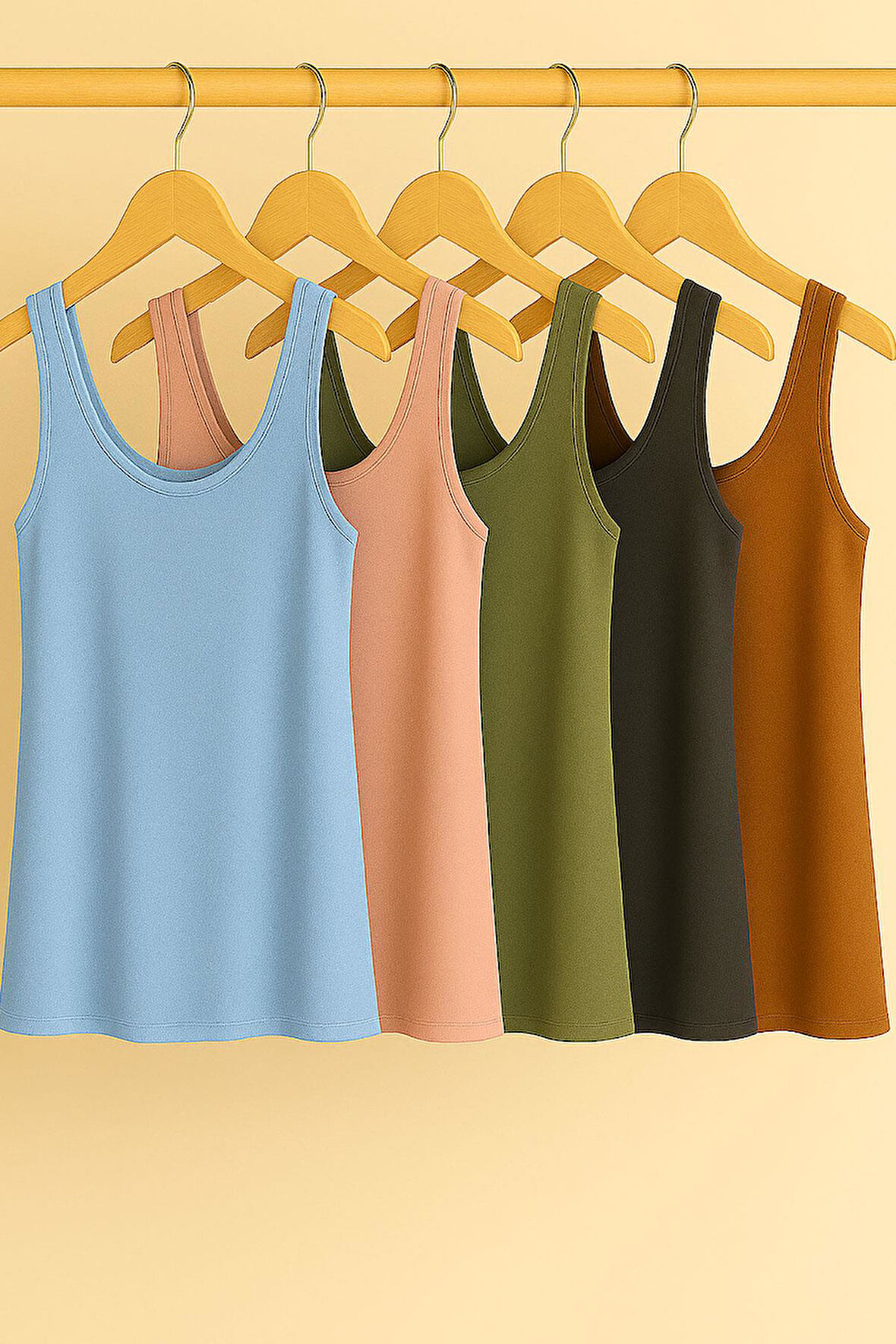 5 Adet A Kesim Pamuklu Kalın Askılı Atlet Tişört