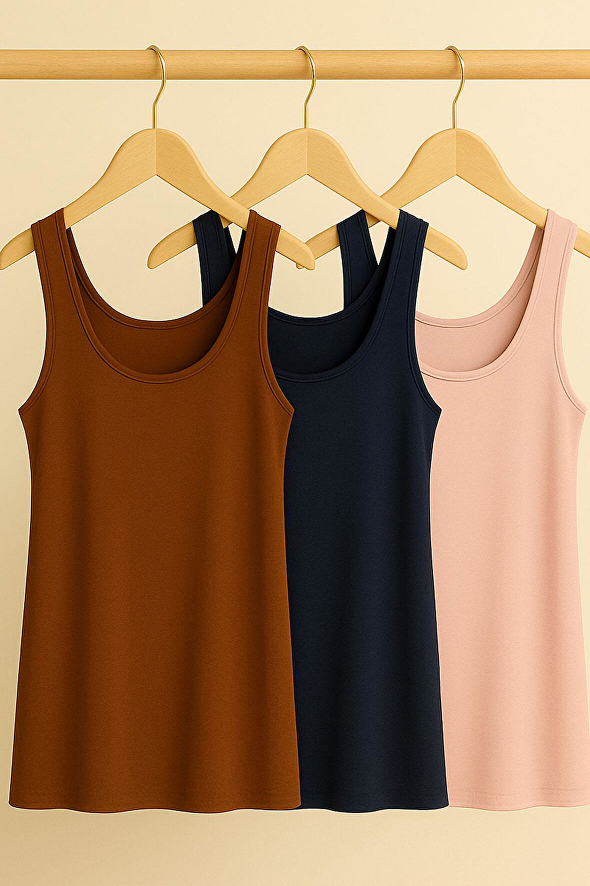 3 Adet A Kesim Rahat Kalıp Basic Kalın Askılı Atlet Tişört