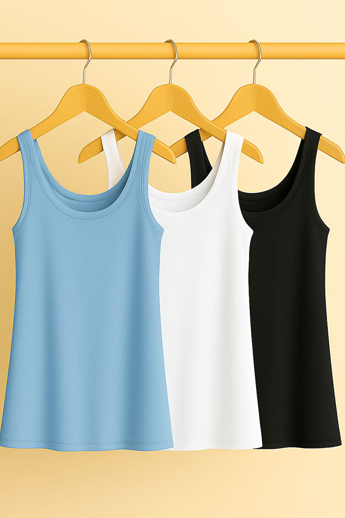 3 Adet A Kesim Rahat Kalıp Basic Kalın Askılı Atlet Tişört