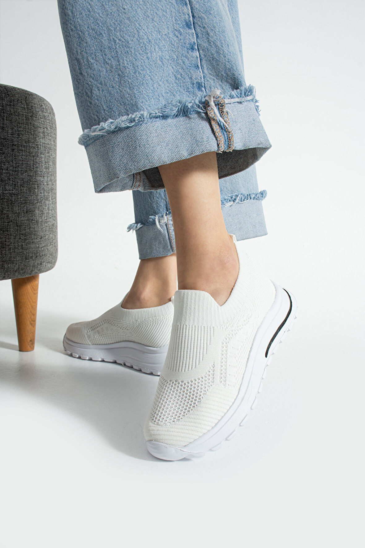 Beyaz Triko Günlük Kadın Sneaker