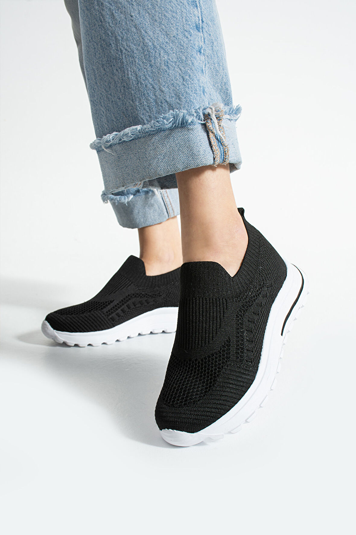 Siyah Triko (Beyaz Taban) Günlük Kadın Sneaker